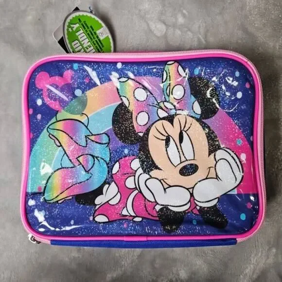 Disney Minnie Mouse Insulated Lunch Box Kids Rainbow Glitter