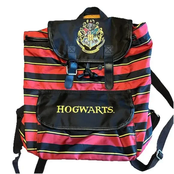 Harry Potter Hogwarts Backpack Red Black Striped Park Bag Snap Flap 2019