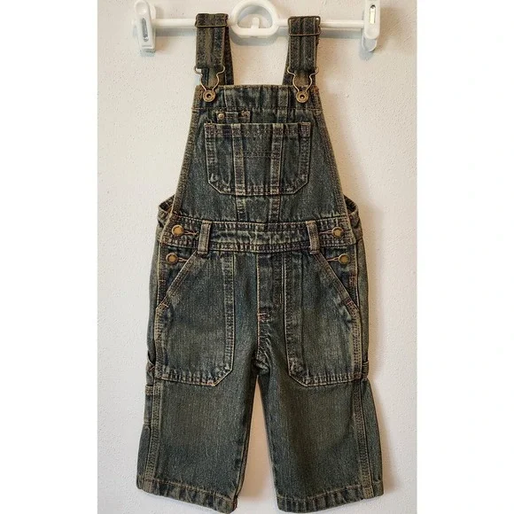 Oshkosh Bogosh Children's Denim Bibs Overalls Brown Undertones sz 12‎ Months