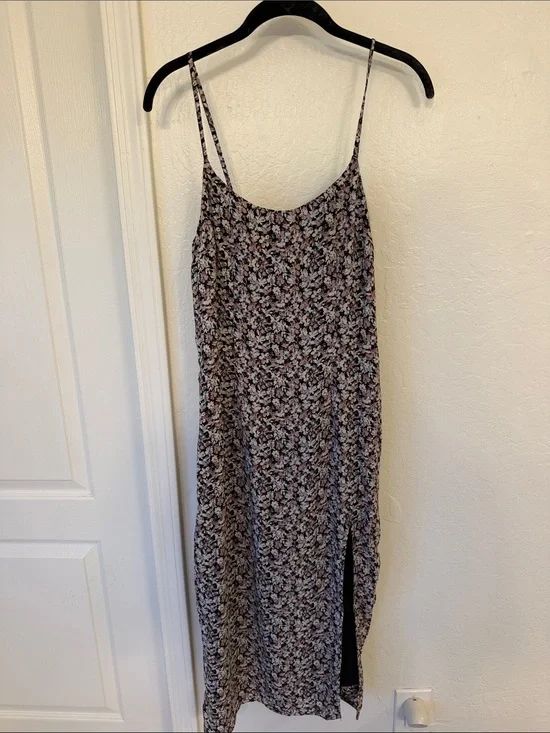 Abercrombie & Fitch Floral Slip Midi Dress in Black and Pink