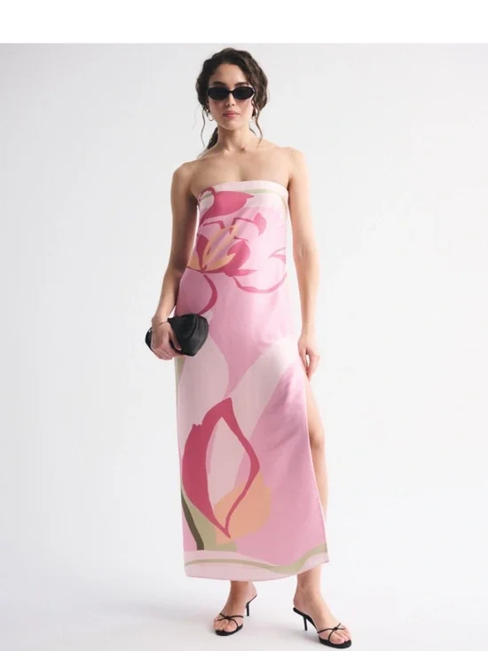 A&F Julia Strapless Pink Floral Maxi Dress size Small NWT