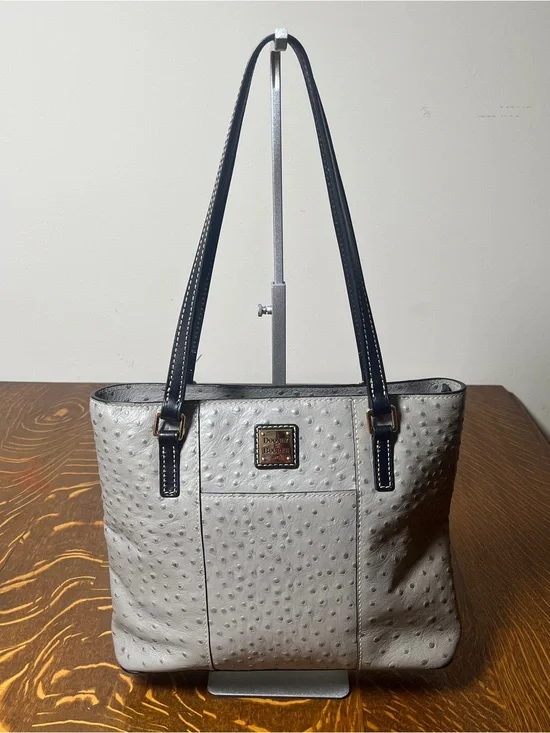 Dooney & Bourke Gray Ostrich-Embossed Shoulder Lexington Tote with Black Straps