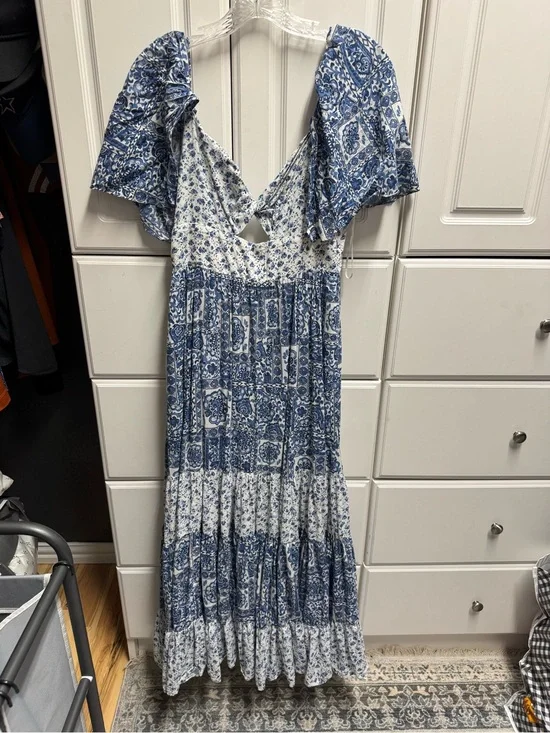 Abercrombie & Fitch Blue and White Paisley Tiered Maxi Dress