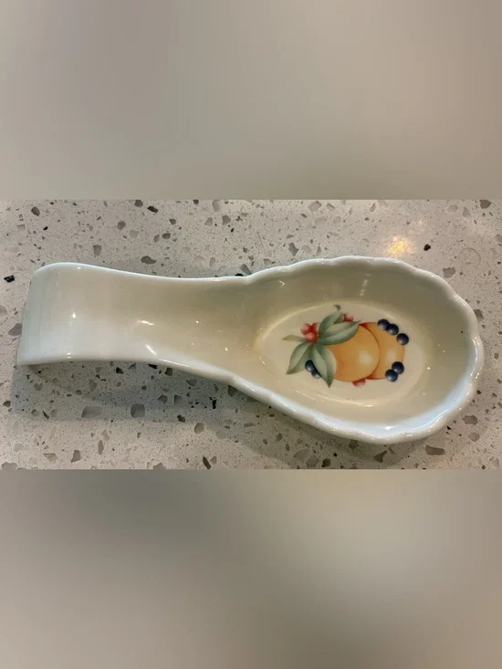 Corning Abundance Fruit Motif Ceramic Spoon Rest - Cream White