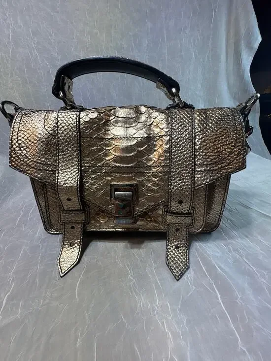Proenza Schouler PS1 Satchel Metallic Bronze Python-Embossed Satchel