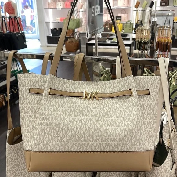 MICHAEL KORS Reed Large Logo Shoulder Tote Bag Camel Combo  NWT
