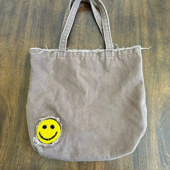 Urban Outfitters Smiley Dark Brown Canvas Tote Book Fringe Bag OS