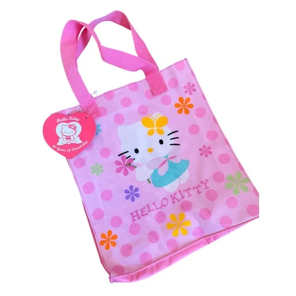 NWT Sanrio Hello Kitty 30th Anniversary Pink Polka Dot Plastic Tote Bag Vintage