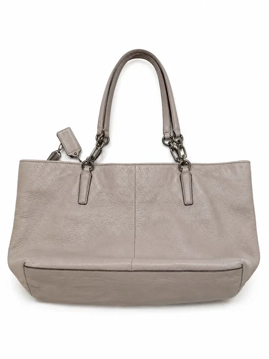 Coach Taupe Leather Tote with Chain-Link Handles