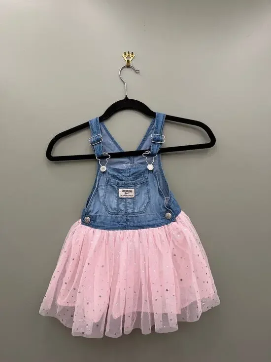 OshKosh B'gosh Toddler Girls Tutu Jumper Dress 2T Pink Tulle Denim Overall Dress