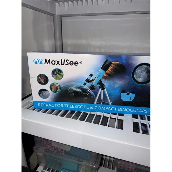 MaxUSee Refractor Telescope & Compact Binoculars Set Blue Open Box