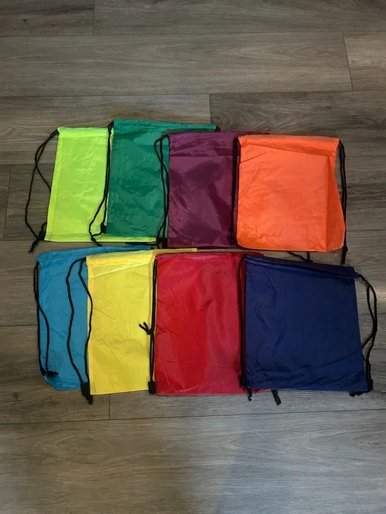 NWOT Sm. Drawstring Sport & Swim Bags lot of‎ 8 Packable Colored Gym Sacks shown