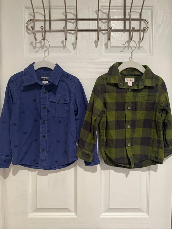 OshKosh & Cat & Jack Boys Button Up Shirts 3T Blue Green Plaid Bundle