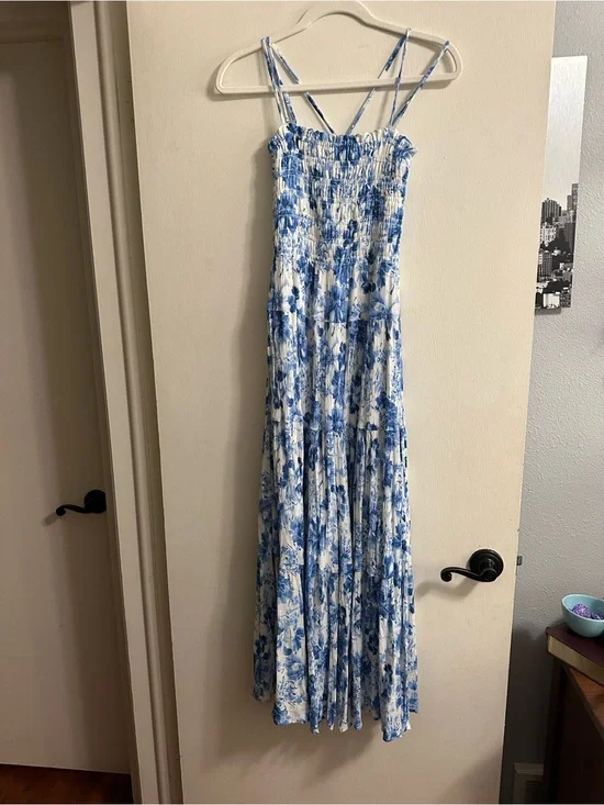Abercrombie Blue and White Floral Smocked Maxi Dress