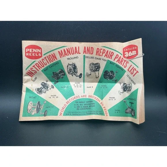 Vintage 1976 Penn Reels Catalog 36B Instruction Manual and Repair Parts List