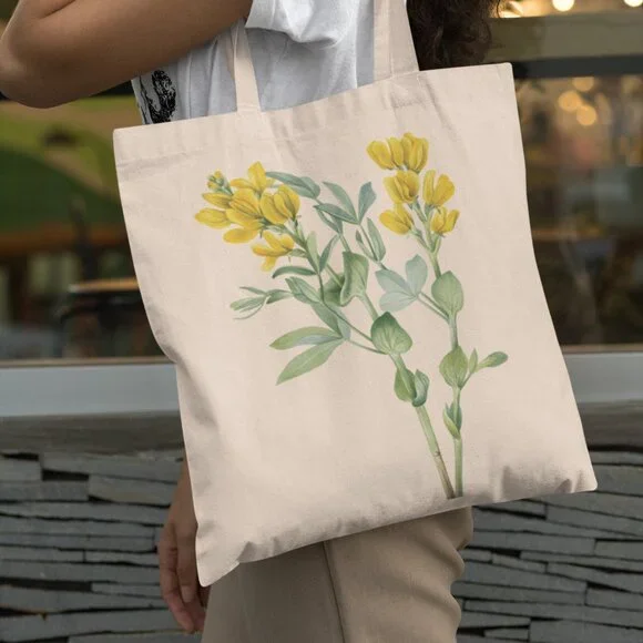 Prairie Thermopsis Vintage Watercolor Floral Print Graphic Canvas Tote Bag