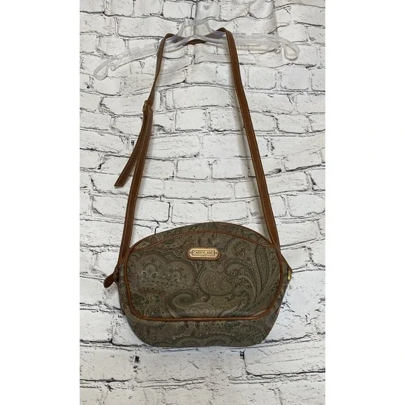 Vtg 1989's Brown Green Oatmeal Carryland Purse
