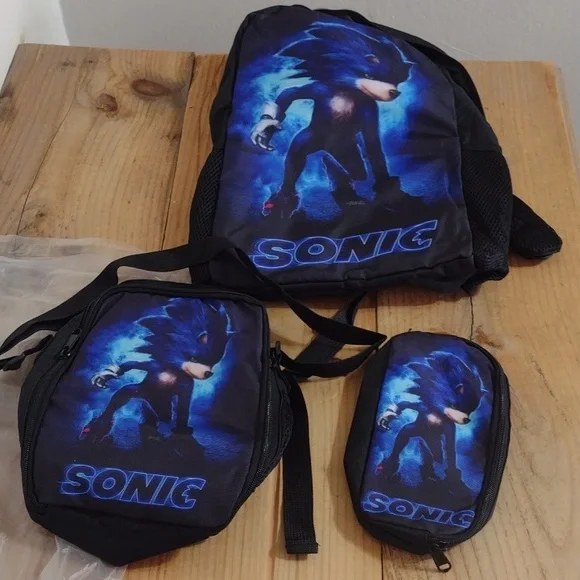 Sonic the Hedgehog Backpacks 3 in 1 Casual Daypack Set Durable Knapsack NWT