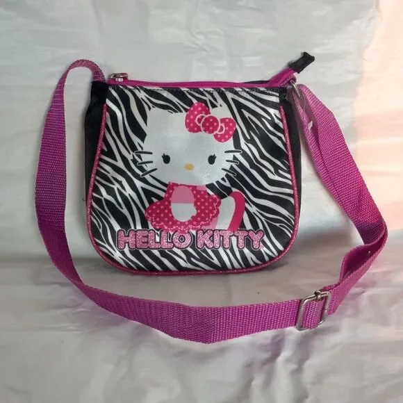 Hello Kitty Zebra Stripe Hot Pink Youth Purse Hand Bag Adjustable Strap …