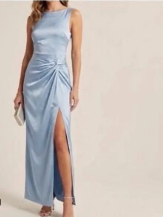 Abercrombie and Fitch Draped Satin Maxi Dress In Periwinkle Blue