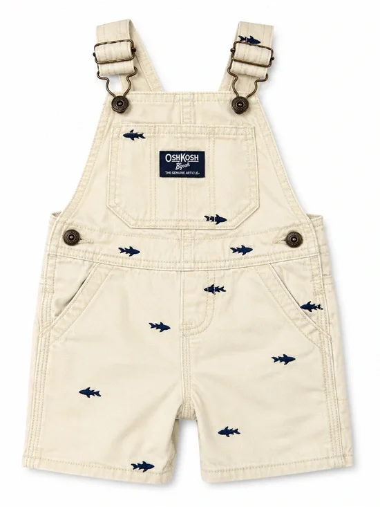OshKosh B’gosh Cream Shark Print Short Overalls
