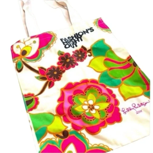 Lilly Pulitzer Pink and Green Floral Tote Bag 2011 Fashion Night Out