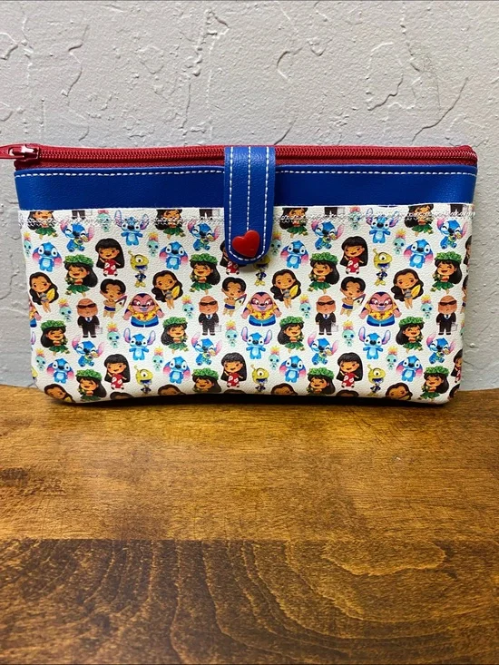 Boutique Lilo & Stitch faux Leather zip clutch/wallet. Red/White/Blue