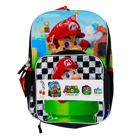 Nintendo Super Mario Kids 4 Piece Backpack Set With Lunch & Gadget Bags 17