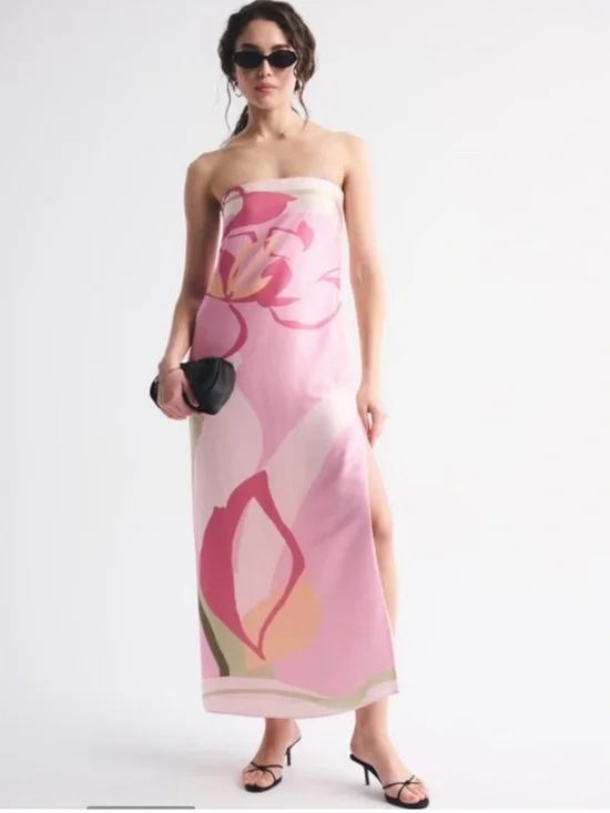 Abercrombie & Fitch Pink Floral Strapless Maxi Dress