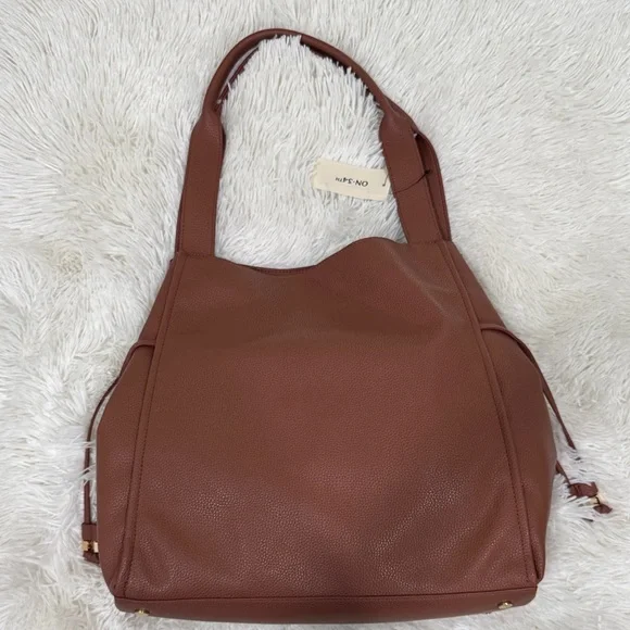 On 34th Tan Leather Tote Bag with Zip Pouch