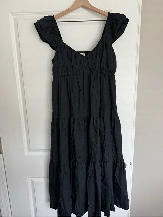 Abercrombie & Fitch Black Tiered Maxi Dress with Ruffled Shoulders