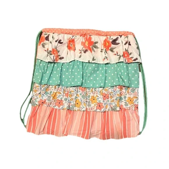 Matilda Jane Backpack Pink Polka Dot Drawstring Bag Ruffle Cotton Floral Cottage