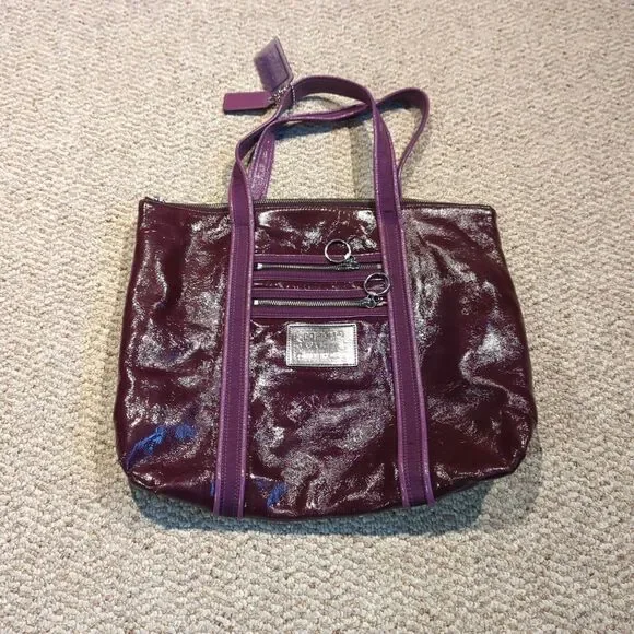 Coach Poppy Shoulder Tote Bag Raspberry Purple Patent Leather Purse F20973-13876