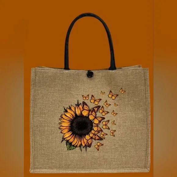 Elegant Sunflower and Butterfly Tote Bag