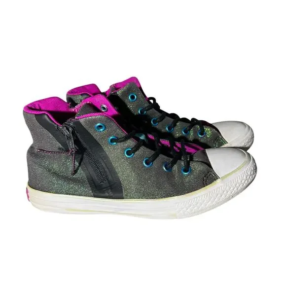 Converse All Star Girls Gray Glitter High Top Sneakers 4