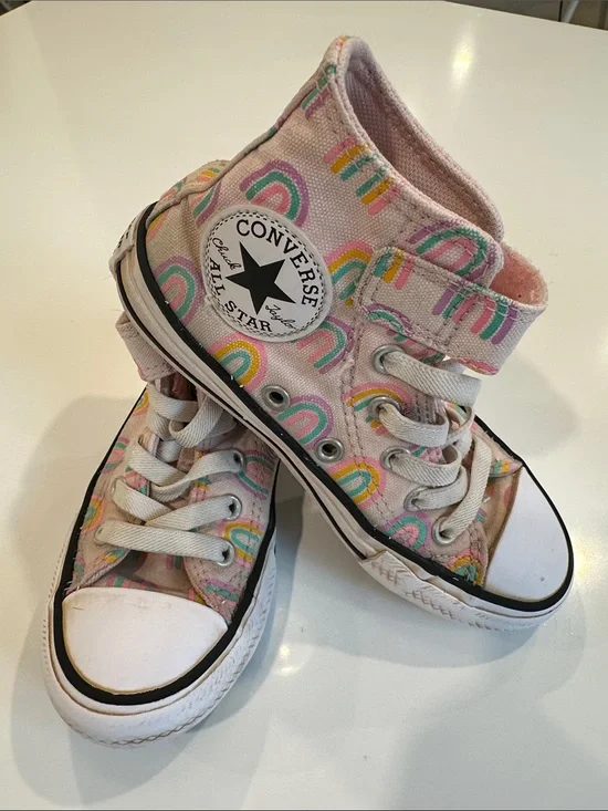 Converse All‎ Stars Pink Canvas High-Top Sneakers with Rainbow Print