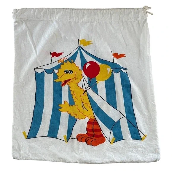 Vintage Sesame Street BIG BIRD Circus Balloons Drawstring Sack Cinch Bag 90's