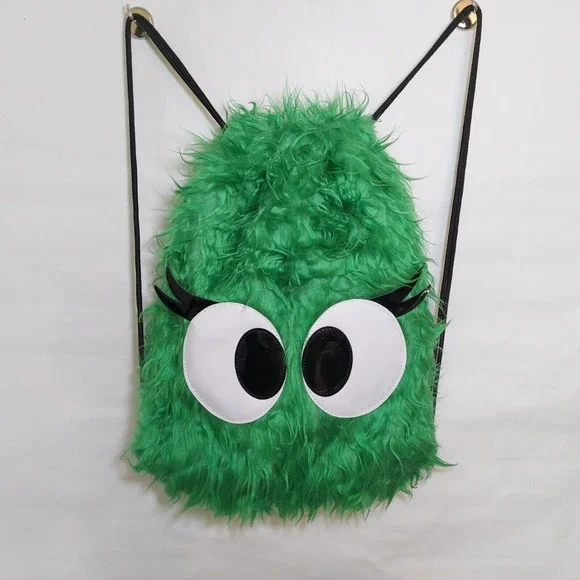 Cat & Jack Drawstring‎ Bag Halloween Monster Furry Plush Big Eyes Magnet Goth