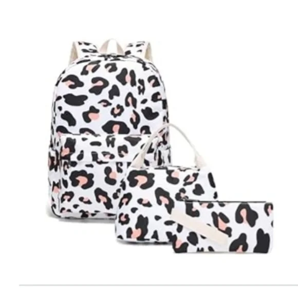 Leopard Print Backpack Set