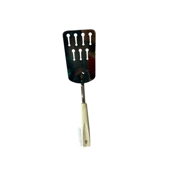 Vintage EKCO Slotted Spatula Chromium Plated USA Keyhole Cream Handle 11.5 Inch