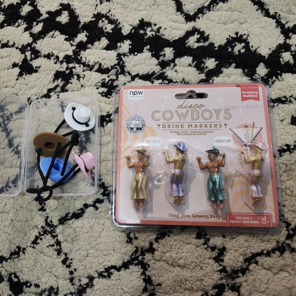 Disco Cowboys Drink Markers Set + Western Hat Straw Toppers