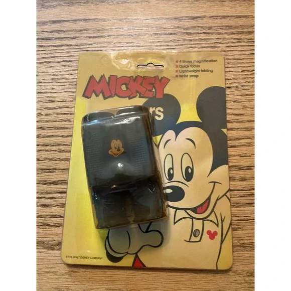 Vintage Disney Mickey Mouse Binoculars 4x28 Folding Blue Wrist Strap New Sealed