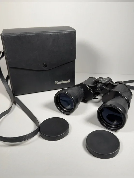 Vintage Bushnell Ensign 10x50 Binoculars Insta-Focus Coated Optics Case Caps