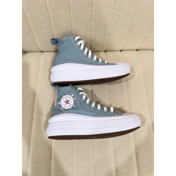 Converse Chuck Taylor All Star Move Kids Size 4 Blue Floral Platform Sneaker