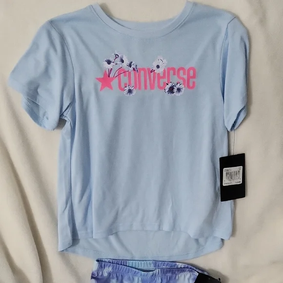 Converse Light Blue T-Shirt with Pink Logo