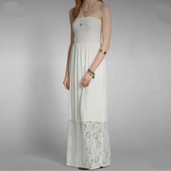 Abercrombie & Fitch Strapless White Lace Maxi Dress Small