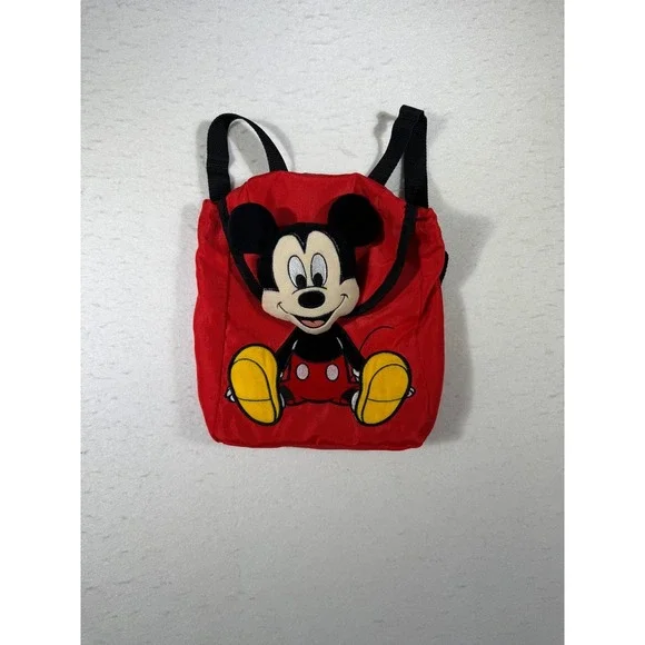 Disney Mickey Mouse Red Backpack Drawstring Bag Plush Character Face