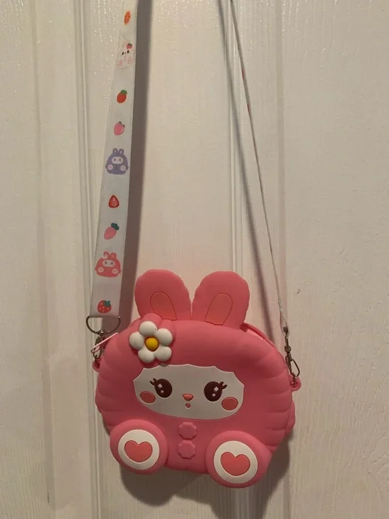 Pink Bunny Face Kids Crossbody Bag with Daisy Accent