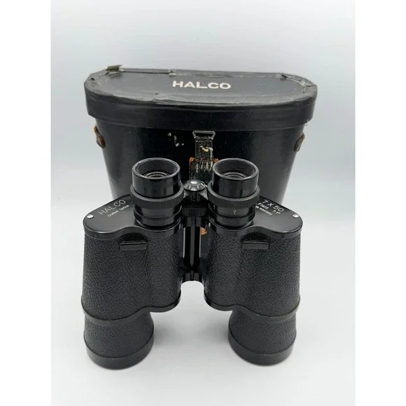 Vintage HALCO 7x50 Binoculars Coated Optics Field 7.1° w/ Case Japan Hazy Lens
