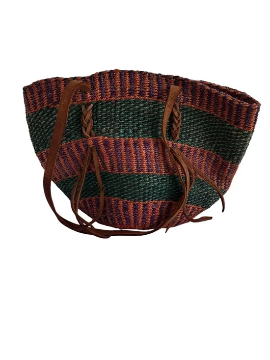 Kenyan Hand Made RICH colors purple green straw leather basket bag purse
